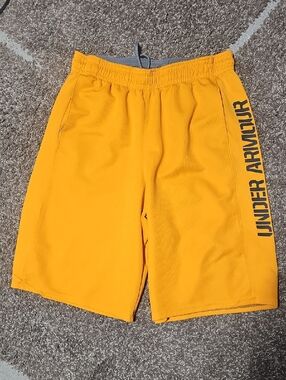 Under Armour Men's Gold Athletic Shorts with Side Logo